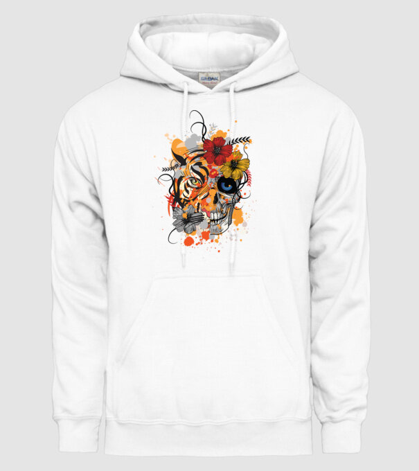 Craniu de tigru abstract model alb pe tricou