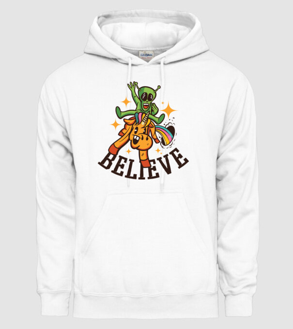 Unicorn Alien model alb pe tricou