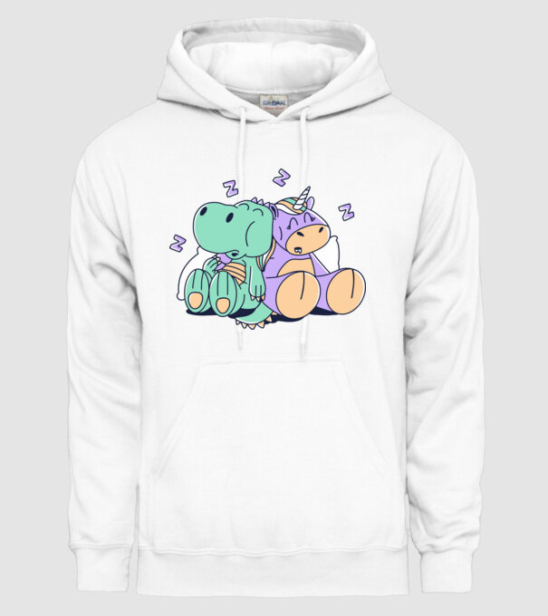 Unicorn adormit și T-rex model alb pe tricou