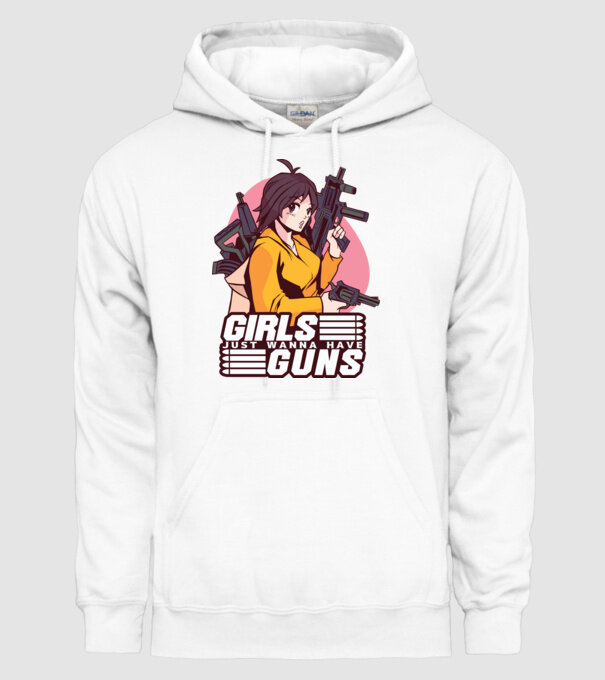 Anime fată cu armă model alb pe tricou