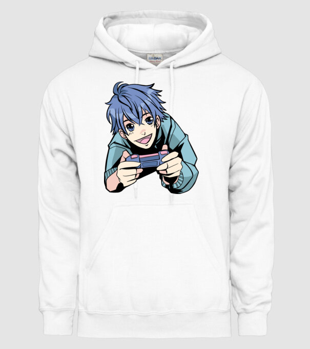 Anime băiat Gamer model alb pe tricou