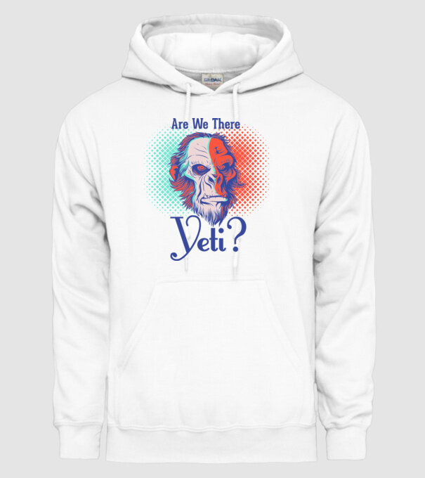 Are we there Yeti model alb pe tricou