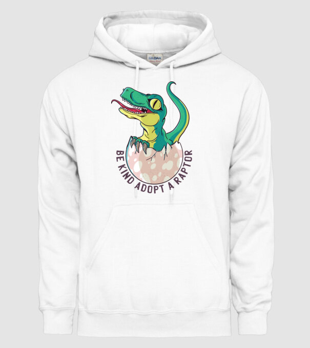 Be kind adopt a Raptor tricou cu dinozaur model alb pe tricou