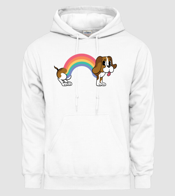 Beagle curcubeu model alb pe tricou