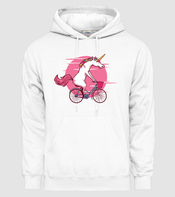 Unicorn cu bicicletă model alb pe tricou
