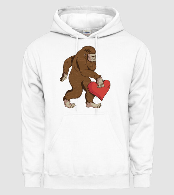 Bigfoot Yeti cu inimă model alb pe tricou