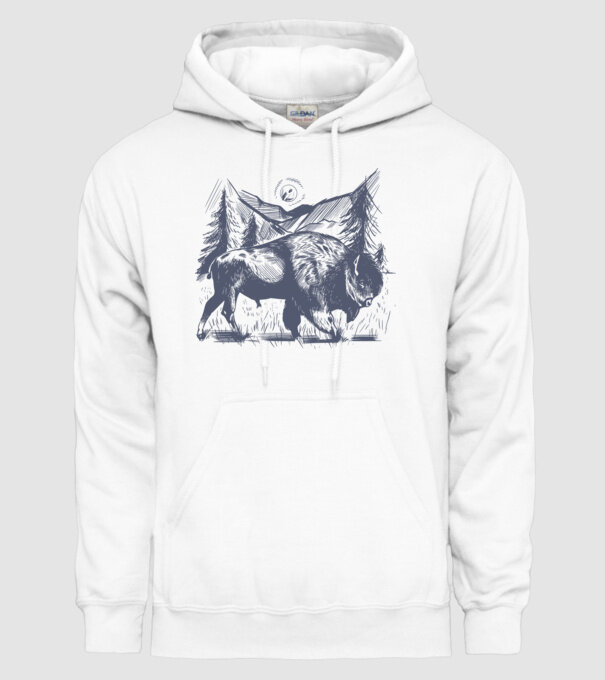 Bizon model alb pe tricou