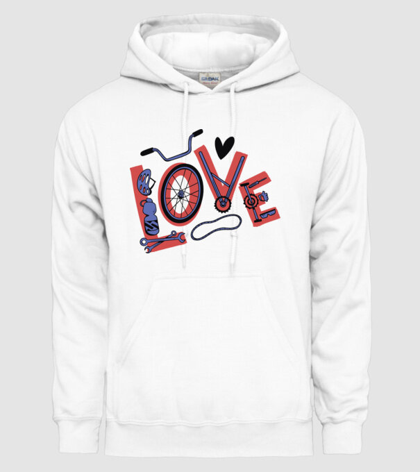 Love Bicicletă model alb pe tricou