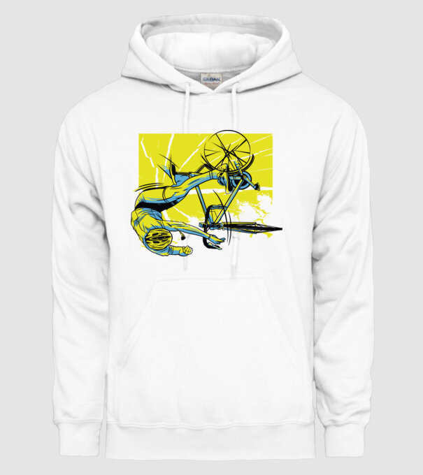 Cădere cu bicicletă model alb pe tricou