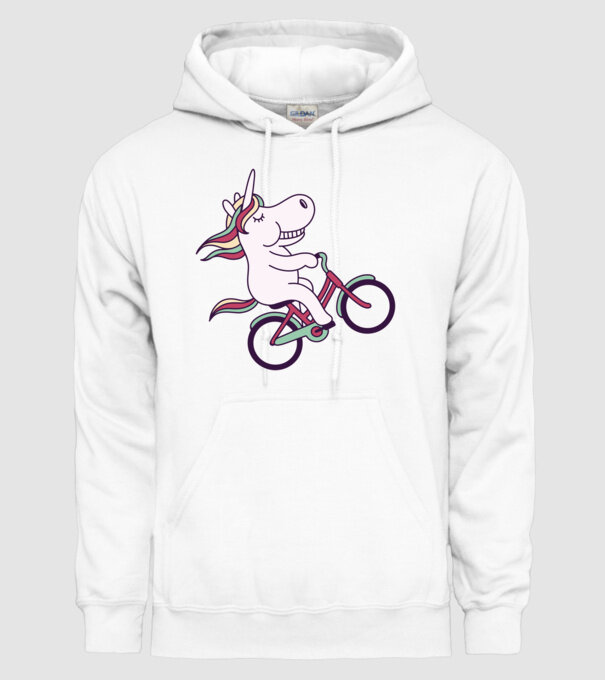 unicorn cu bicicletă model alb pe tricou