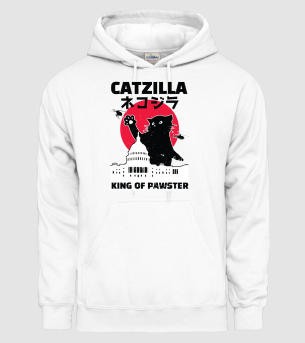Catzilla - Pisică Godzilla model alb pe tricou