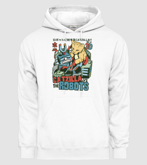 Catzilla Vs Robots model alb pe tricou