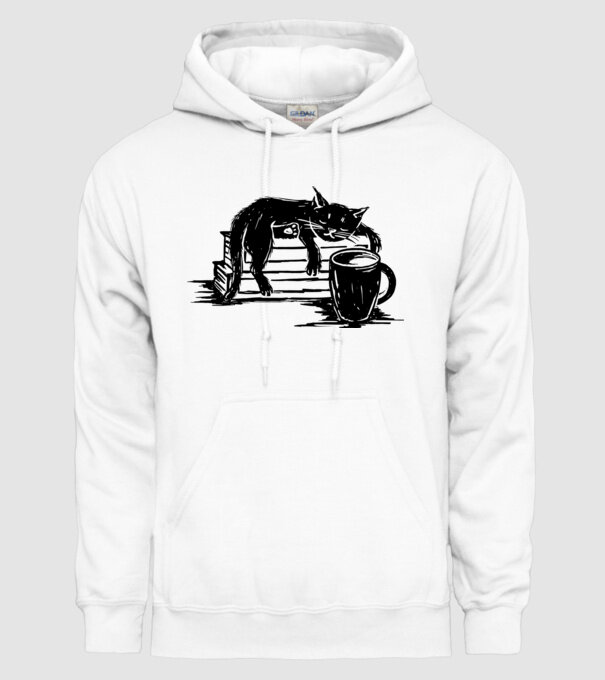 Pisică și cafea model alb pe tricou