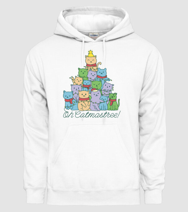 Pom de Crăciun Pisică model alb pe tricou