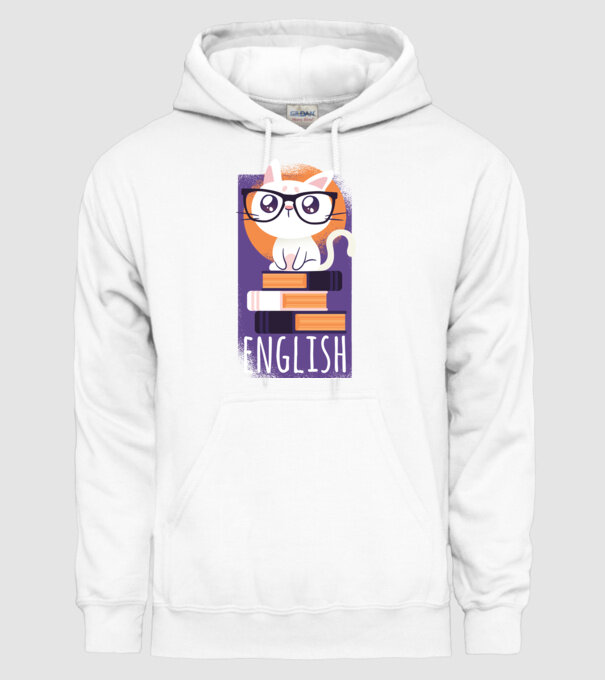 Pisică cu cărți model alb pe tricou