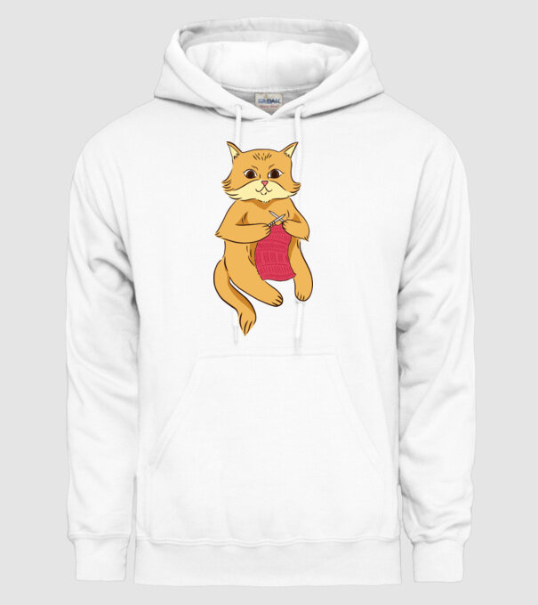 Pisică croșetând model alb pe tricou