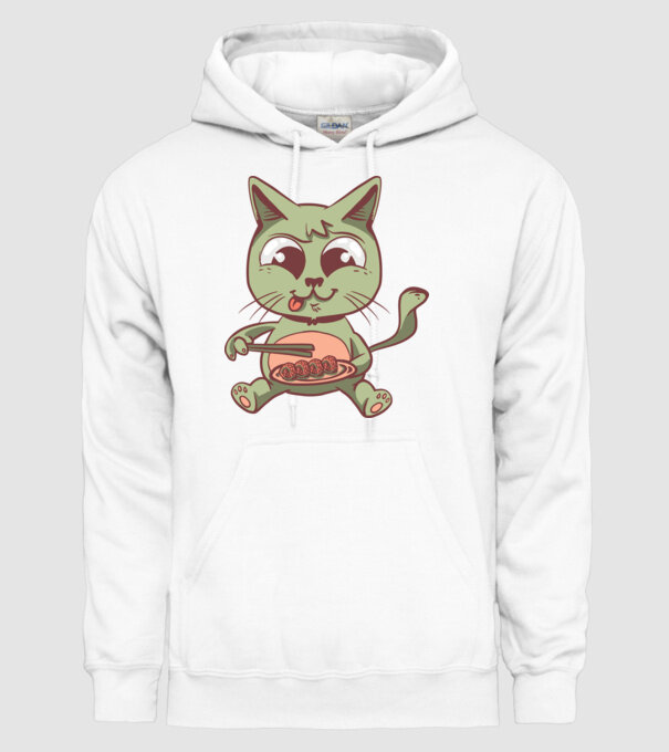 Pisică Sushi model alb pe tricou