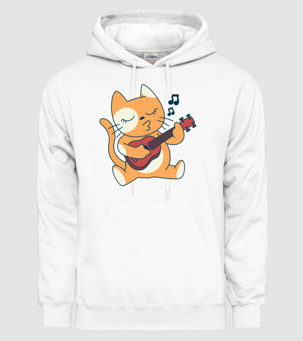 Pisică chitară Ukulele model alb pe tricou