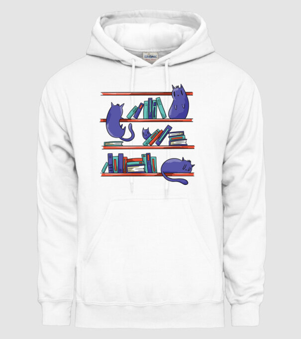 Pisici pe raftul de cărți model alb pe tricou