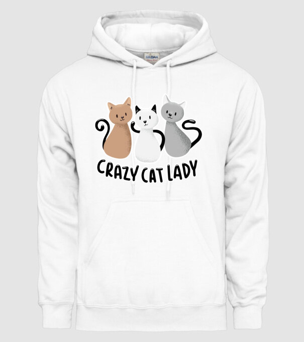 Crazy Cat Lady - fată nebună cu pisică model alb pe tricou
