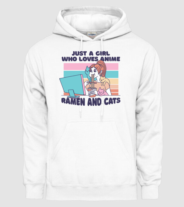 Doar o fată căreia îi place Anime, Ramen și pisicile model alb pe tricou