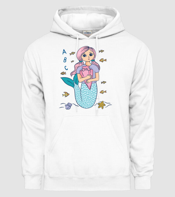 Sirenă Școlăriță drăguță model alb pe tricou