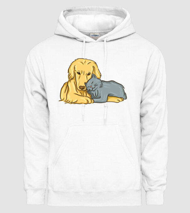 câine pisică drăguță împreună model alb pe tricou