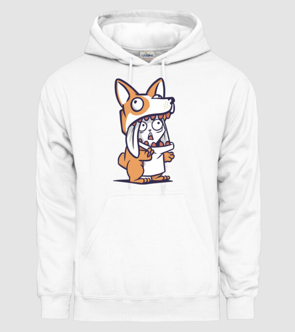 Iepuraș drăguț în costum Corgi model alb pe tricou