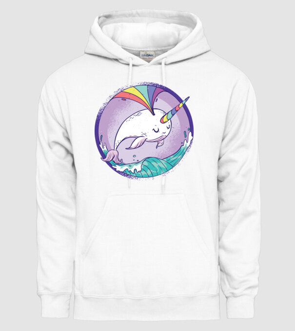 Unicorn drăguț Balenă - Narval model alb pe tricou