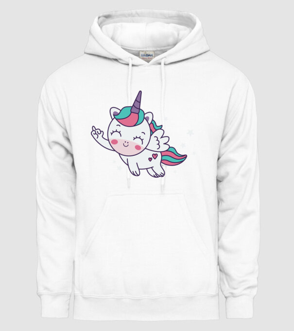 Unicorn drăguț arată degetul model alb pe tricou