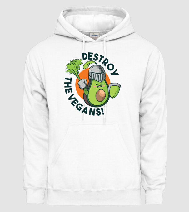 Destroy the Vegans - tricou amuzant războinic Avocado model alb pe tricou
