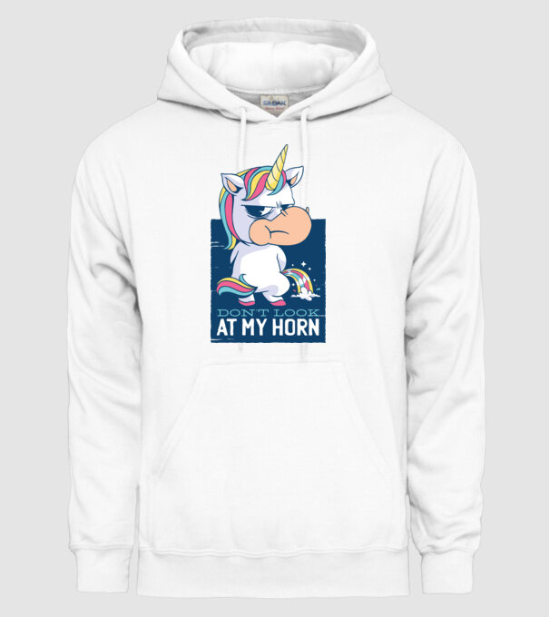'Don''t look at my horn tricou amuzant unicorn' model alb pe tricou