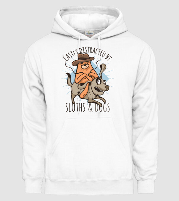 Easily Distracted by Sloths & Dogs model alb pe tricou