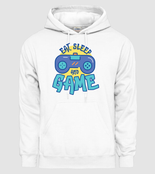 Eat Sleep and Game model alb pe tricou