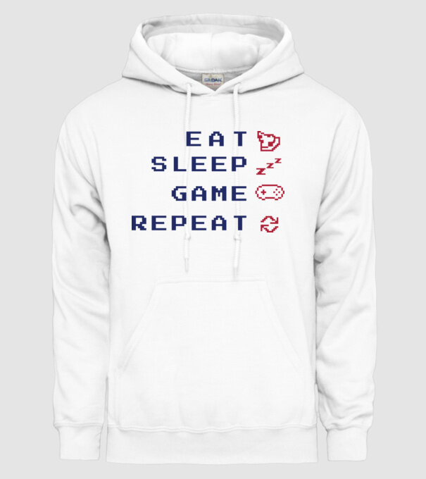 Eat Sleep Game Repeat model alb pe tricou