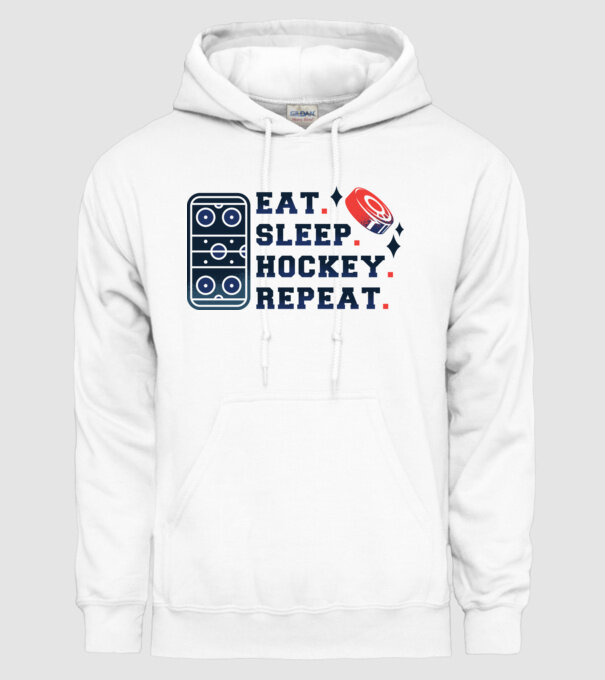 Eat Sleep Hockey Repeat model alb pe tricou
