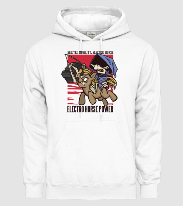 Cai putere electric model alb pe tricou
