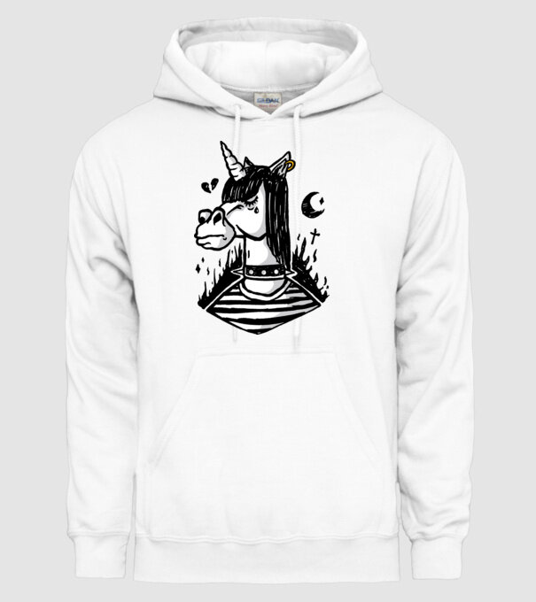 Emo unicorn model alb pe tricou