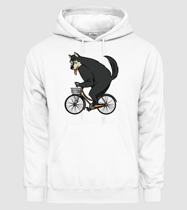 Lup pe bicicletă model alb pe tricou