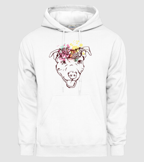 Floral Pitbull model alb pe tricou