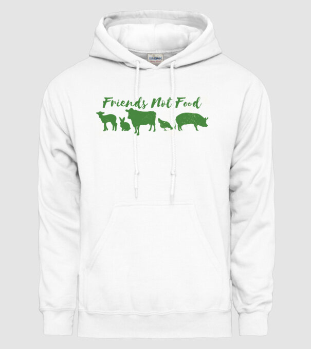 Friends Not Food Vegan model alb pe tricou
