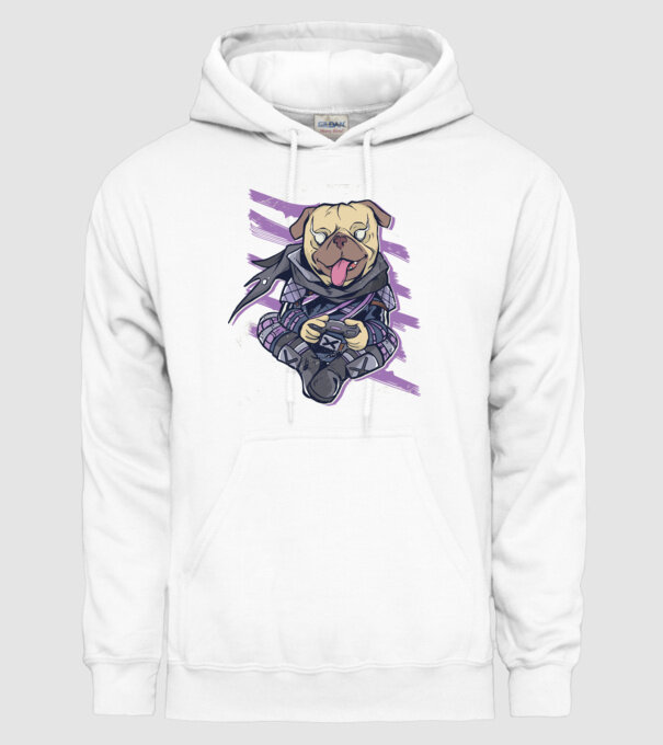 Mops Gamer tricou amuzant cu câine model alb pe tricou