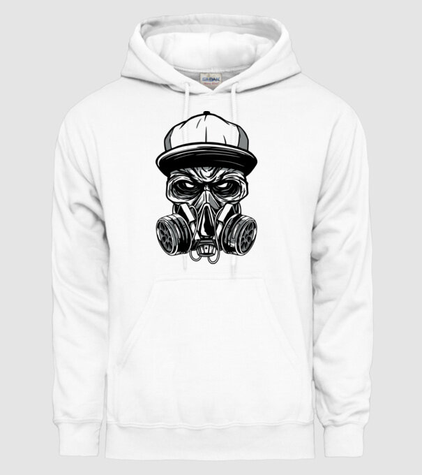 Mască de gaz Craniu model alb pe tricou