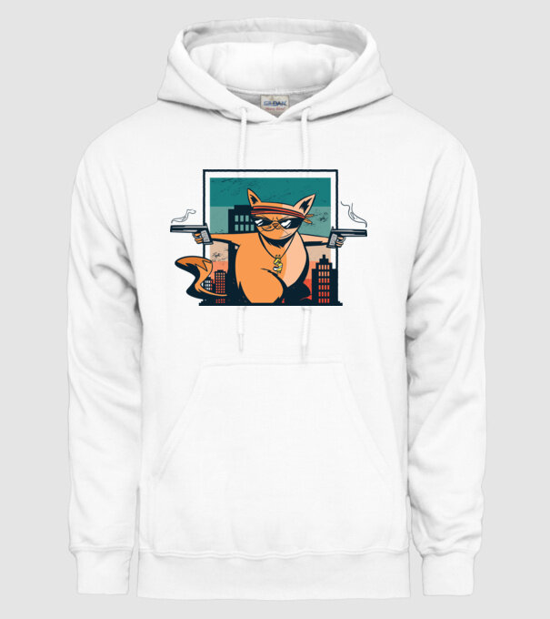 Pisică Gangster model alb pe tricou