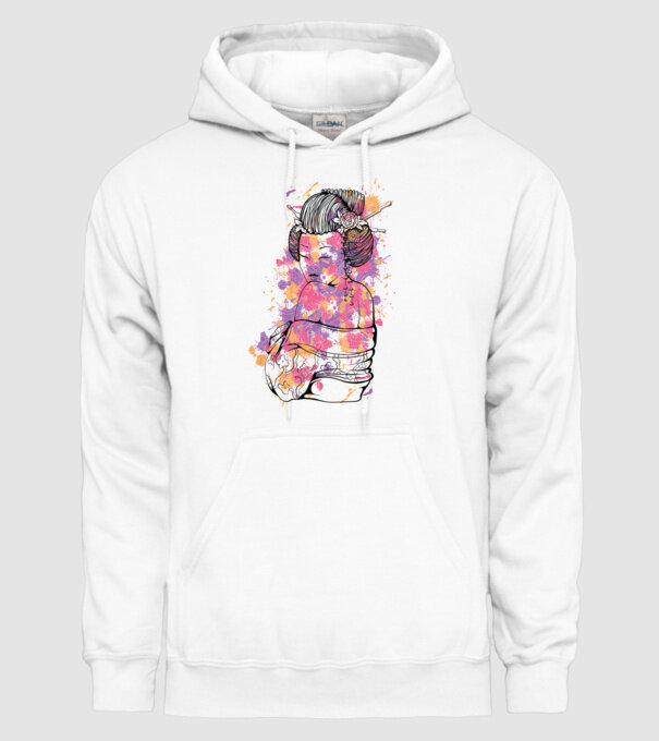 Geisha colorată model alb pe tricou
