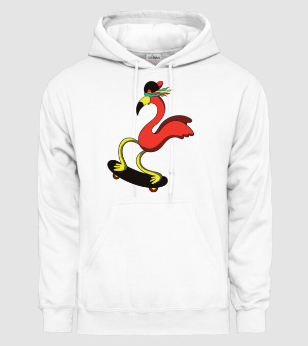 Flamingo Skateboarder model alb pe tricou