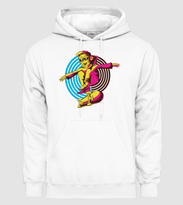Maimuță Skateboarder model alb pe tricou