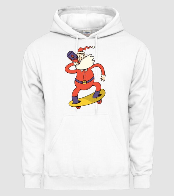 Moș Crăciun Skateboarder model alb pe tricou