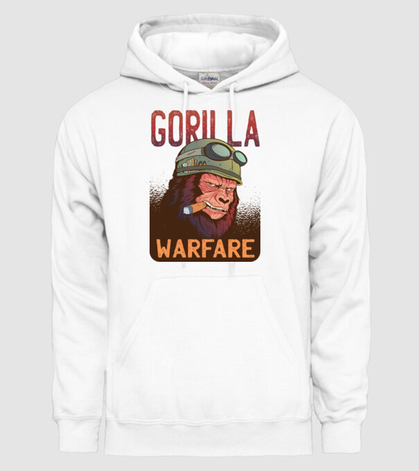 Gorilla Warfare model alb pe tricou