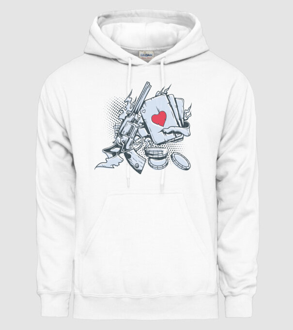 Gun with Cards model alb pe tricou